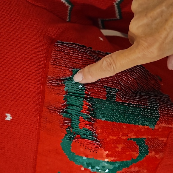 'to be jolly' Red long sleeve Christmas Holiday sweater movable sequins Med. EUC - Picture 3 of 9